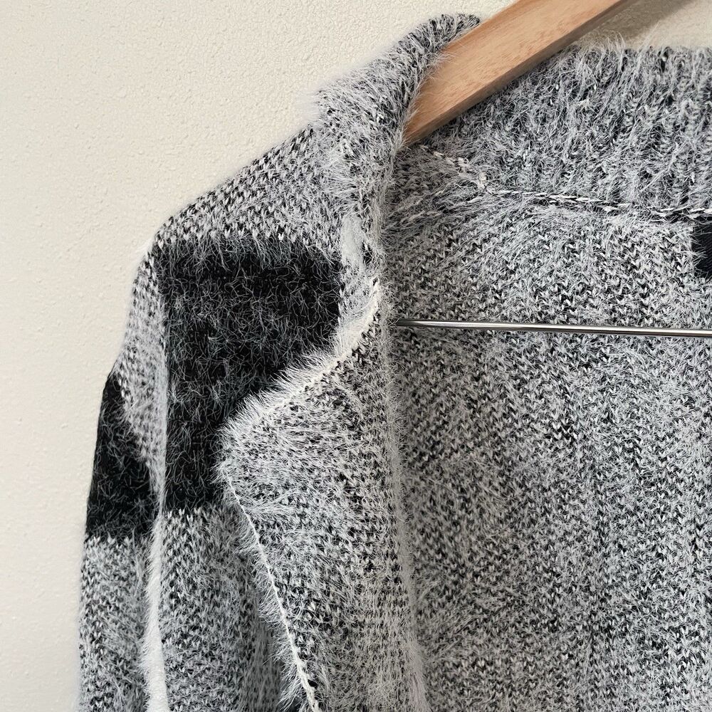 NEW Kut From The Kloth Open Front Cardigan Womens XS Buffalo Plaid Black White - Picture 5 of 12